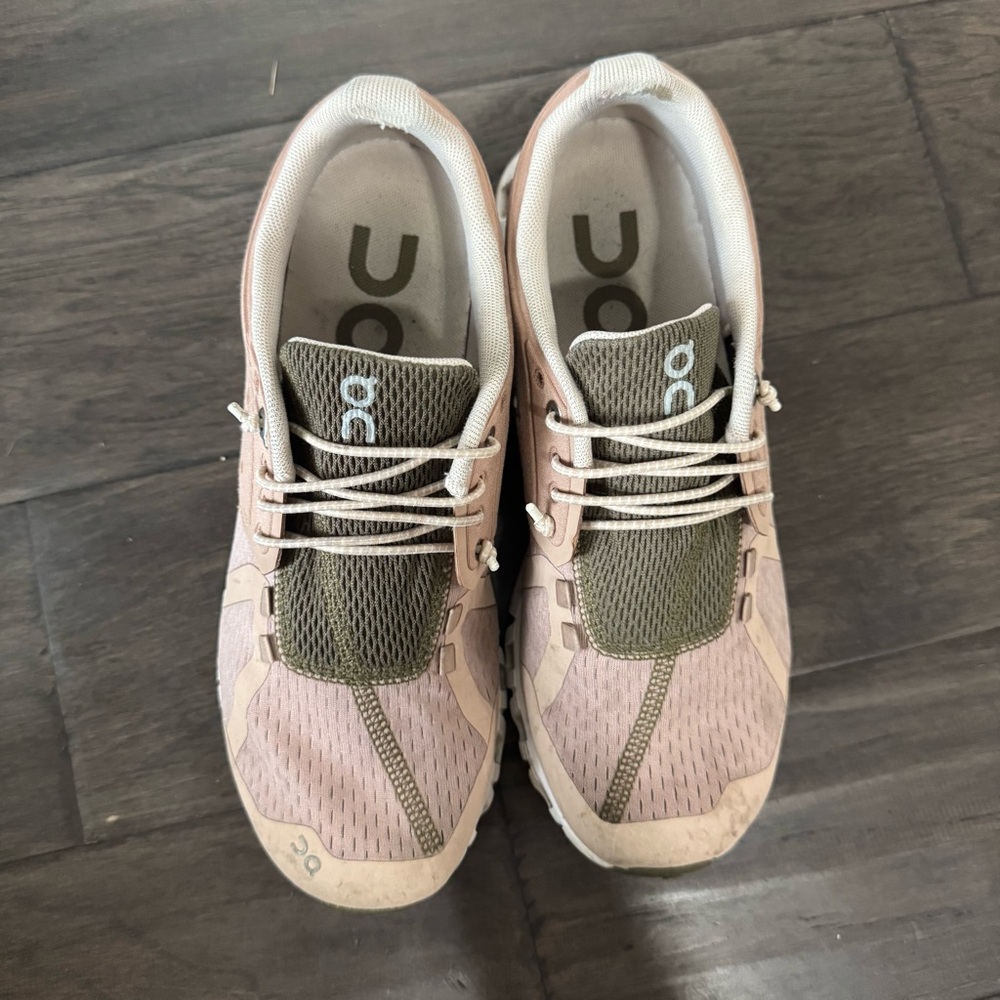 On Running Women's Athletic Shoes in Pink and Olive - Picture 5 of 8